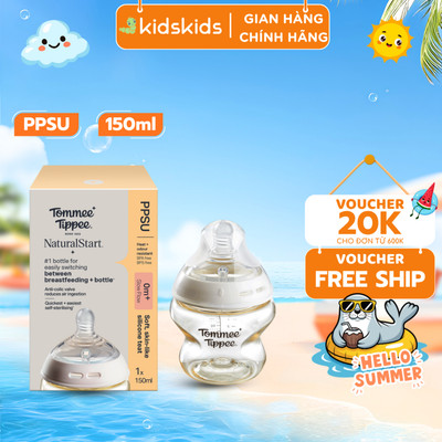 Bình Sữa PPSU Ty Siêu Mềm Tự Nhiên Tommee Tippee Natural Start 150ml, Núm Ty Của Bình 0-3 Tháng