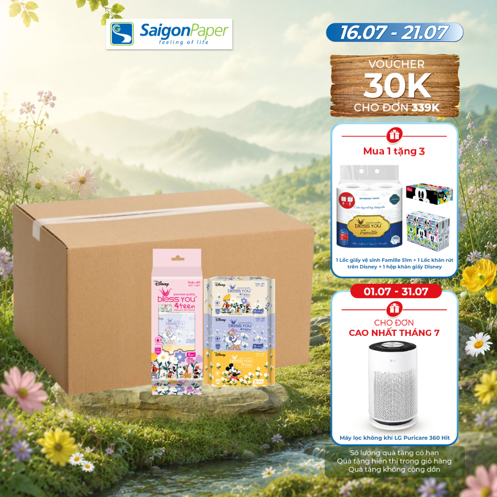 Thùng 36 lốc khăn Ướt Mini Bless You 4teen 12 tờ (6 gói/ lốc)