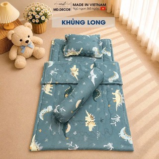 Bộ Chăn Nệm Gối Nằm + Gối Ôm Em Bé MC04 MD.DECOR Cho Bé Đi Học Vải Tencel Mềm Mát Size 70x120cm