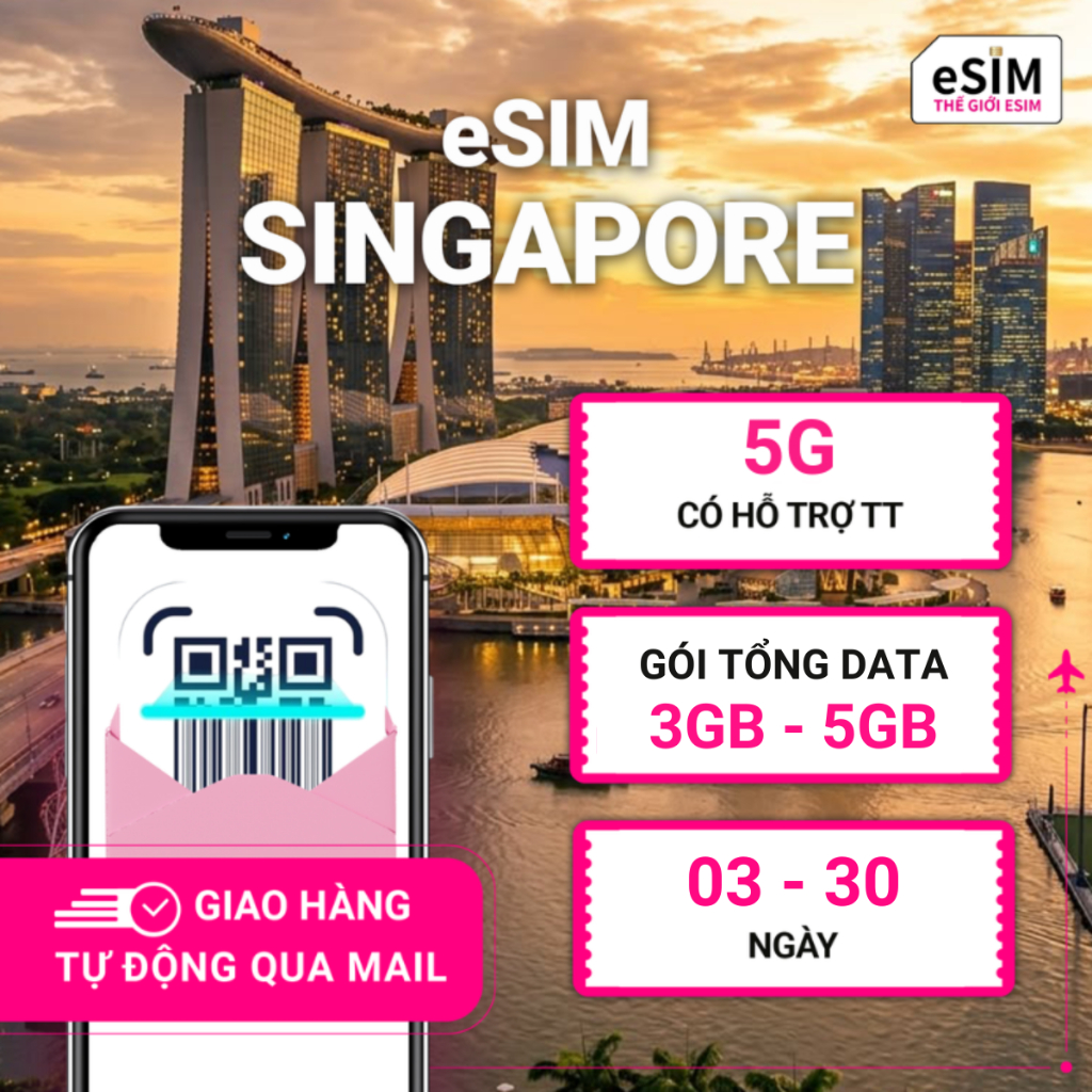 eSIM Singapore, 5G, Gói Tổng Data 3GB - 5GB tốc độ cao, 03 - 30 ngày, Nhà mạng Starhub/M1