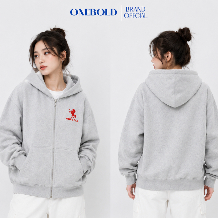 Áo Khoác HOODIE ZIP "THÊU NGỰA" ONEBOLD Chất Nỉ Chân Cua 380GSM,Áo Nỉ Form Rộng Mũ To Nam Nữ Basic | BigBuy360 - bigbuy360.vn
