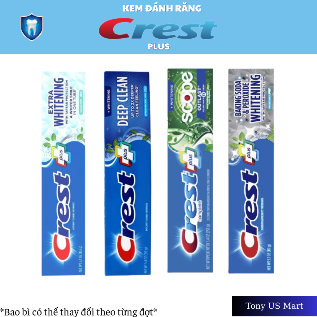 Kem Đánh Răng Crest Plus Scope/Outlast/Baking Soda/Extra Whitening Đủ Loại - Tony US Mart