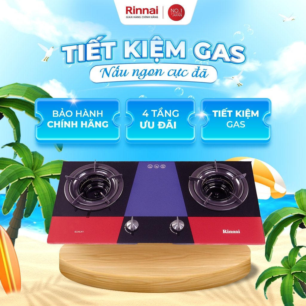 Bếp gas âm đầu đốt trong Rinnai RVB-2Gi(MC) mặt bếp kính và kiềng men