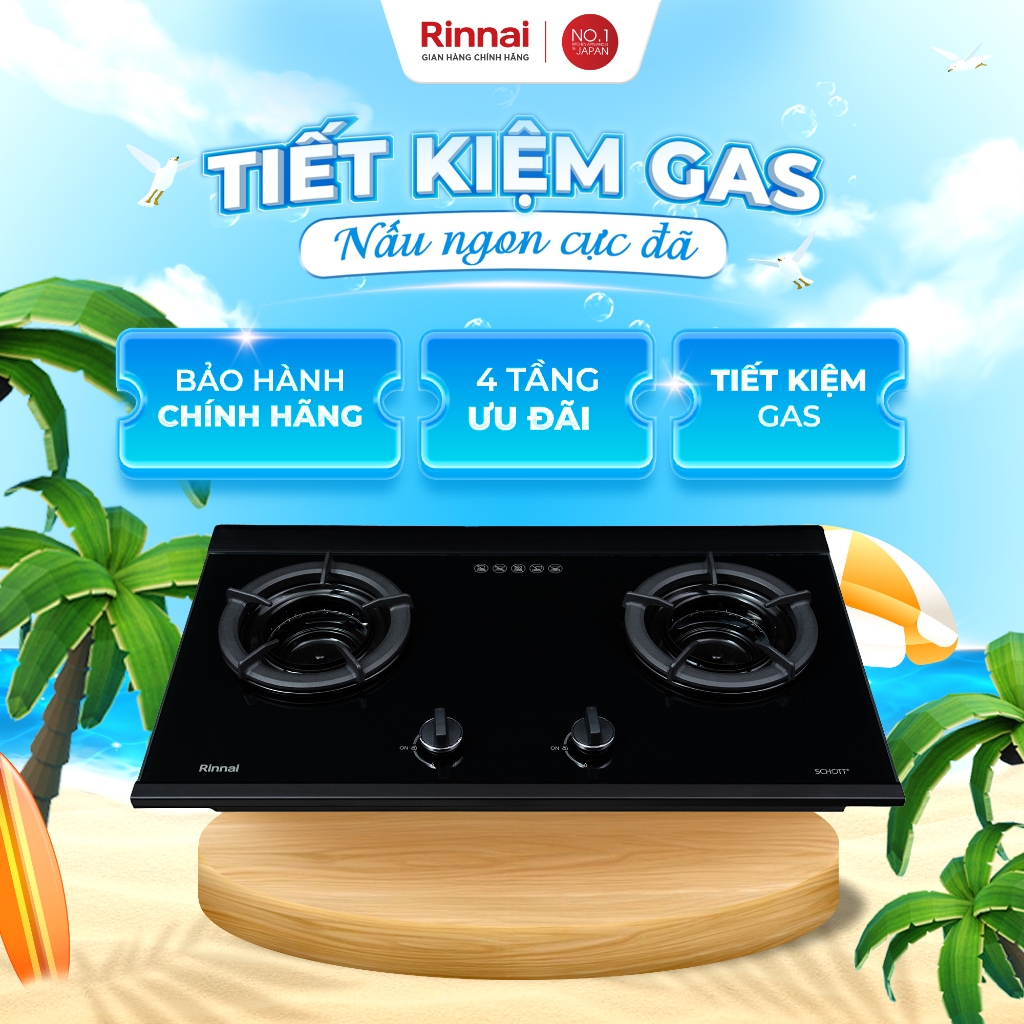 Bếp gas âm Rinnai RVB-2SCHi(SB) - Kính Schottceran, 780x464mm, Đen