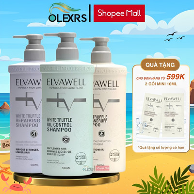 Cặp Gội Xả ELVAWELL 500ml/1000ml - Mềm Mượt, Phục Hồi Tóc Hư Tổn, Giảm Gàu Kiềm Dầu