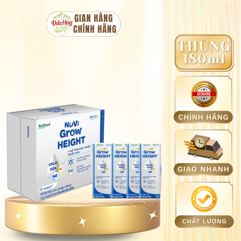Thùng sữa bột pha sẵn Nuvi Grow Height 180ml/110ml cho trẻ từ 1 tuổi