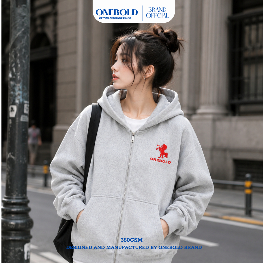 Áo Khoác HOODIE ZIP "THÊU NGỰA" ONEBOLD Chất Nỉ Chân Cua 380GSM,Áo Nỉ Form Rộng Mũ To Nam Nữ Basic | BigBuy360 - bigbuy360.vn
