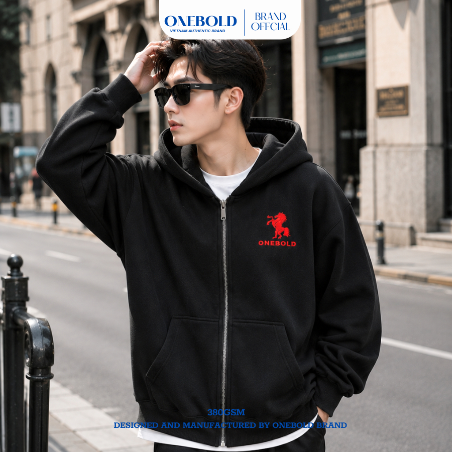Áo Khoác HOODIE ZIP "THÊU NGỰA" ONEBOLD Chất Nỉ Chân Cua 380GSM,Áo Nỉ Form Rộng Mũ To Nam Nữ Basic | BigBuy360 - bigbuy360.vn