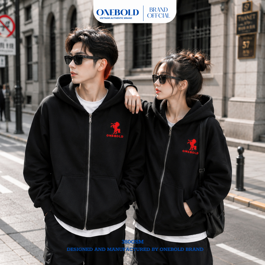 Áo Khoác HOODIE ZIP "THÊU NGỰA" ONEBOLD Chất Nỉ Chân Cua 380GSM,Áo Nỉ Form Rộng Mũ To Nam Nữ Basic | BigBuy360 - bigbuy360.vn