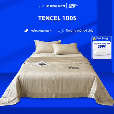 Bộ Chăn Ga Gối 5 Món Tencel 100S He thong NEM Cao Cấp Set Combo Chăn Ga Ra Grap Trải Bọc Nệm Đệm Giường Thoáng Mát