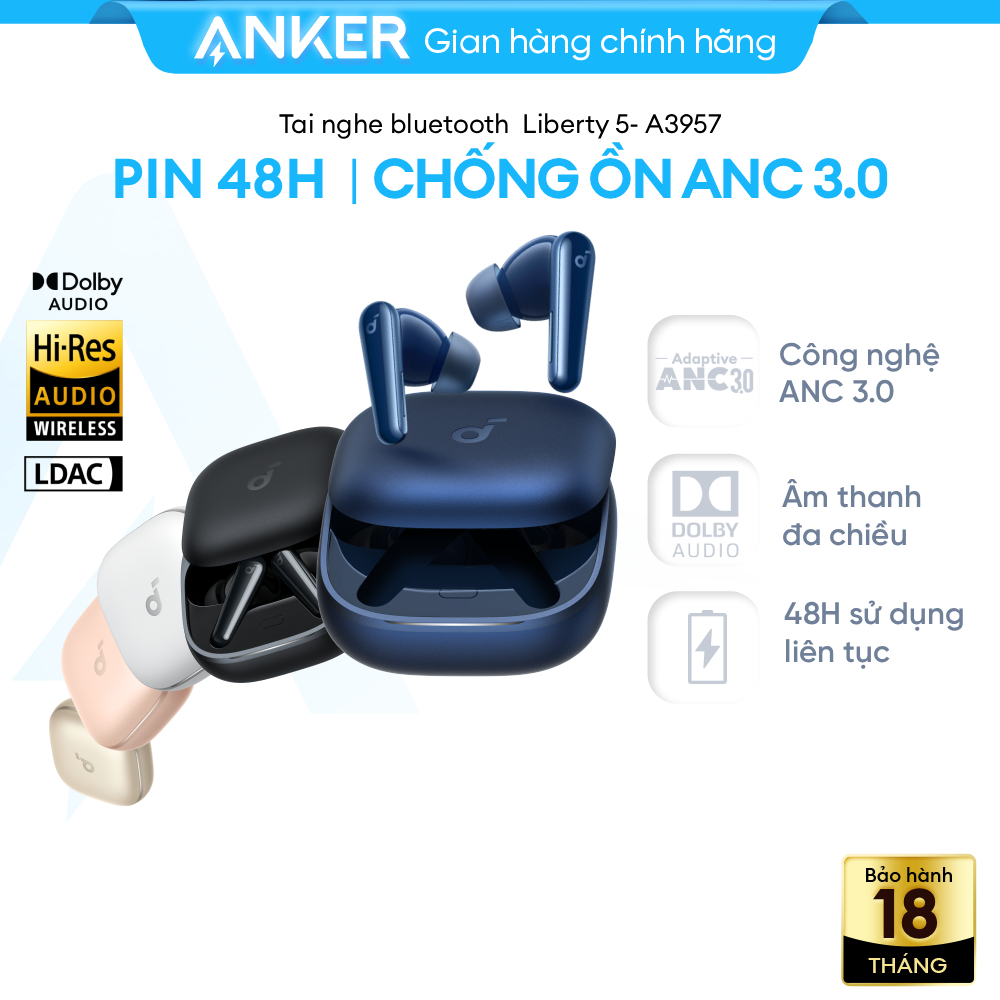 Tai nghe bluetooth 5.4 không dây ANKER Soundcore Liberty 5 chống ồn Adaptive ANC 3.0 | Hi-Res LDAC p