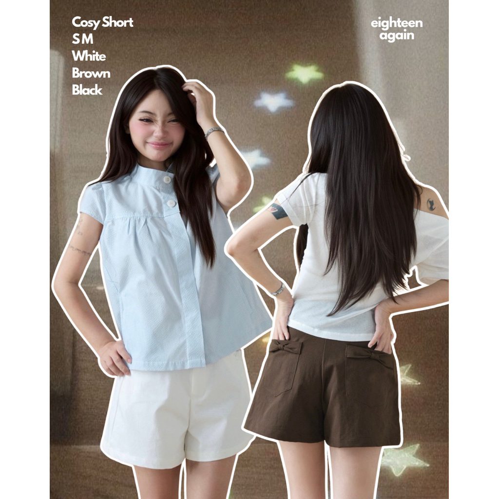 Cosy Short - 𝐄𝐢𝐠𝐡𝐭𝐞𝐞𝐧 𝐀𝐠𝐚𝐢𝐧ミ★ Quần short nơ túi tôn dáng thời trang nữ