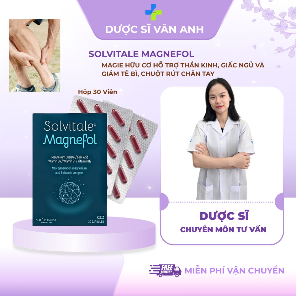 ( CHÍNH HÃNG) Magie Hữu cơ Magnefol Solvital- nhập khẩu Magie Bisglycinate+ B1 B6 B9 B12- 30 viên