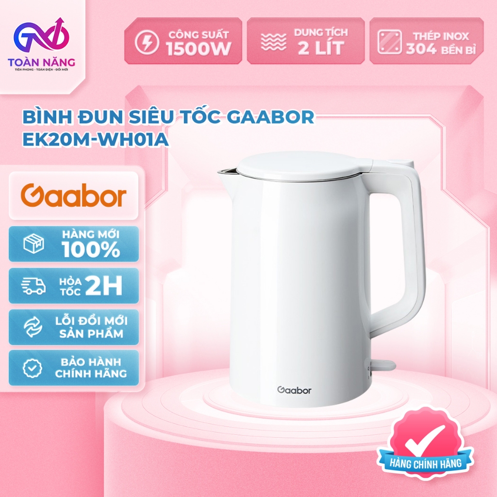 Bình Đun Siêu Tốc Gaabor 2 Lít EK20M-WH01A - Công Suất 1500W - Chính Hãng