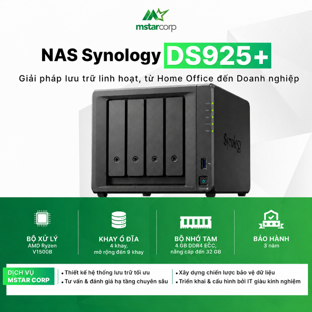 NAS Synology DS925+ 4bay thiết bị lưu trữ cho doanh nghiệp