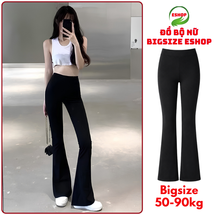 Quần Ống Loe Nữ Bigsize ESHOP Quần Legging Lưng Cao Cạp Chun Vải Umi Hàn Bi Co Giãn 4 Chiều Tôn Dáng