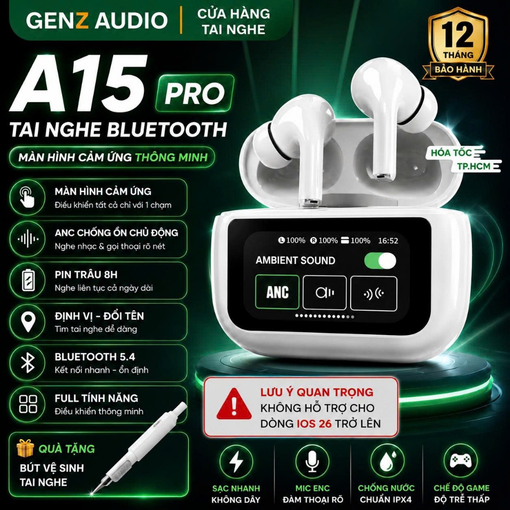 Tai Nghe Bluetooth A15 Pro A10 Pro A9 Pro – Màn Hình Cảm Ứng, Âm Thanh Hay Pin Trâu