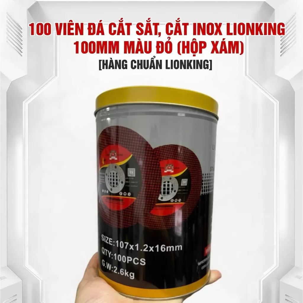 [Hàng Chuẩn Lionking] 100 viên đá cắt sắt, cắt inox Lionking 100mm màu đỏ (hộp xám)