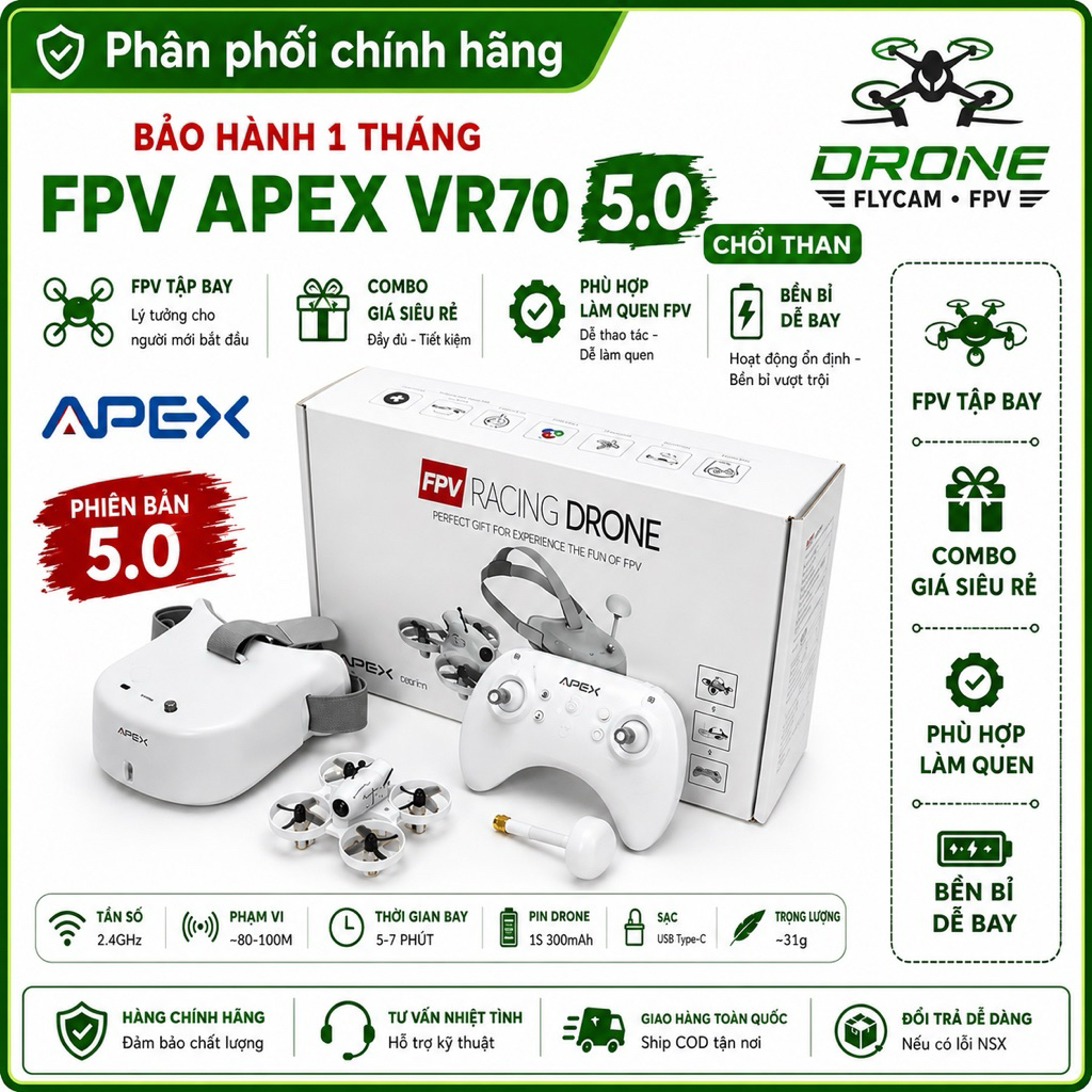 Combo FPV Racing Drone FPV Apex VR70 - Hàng tập bay FPV giá rẻ - Hàng chính hãng