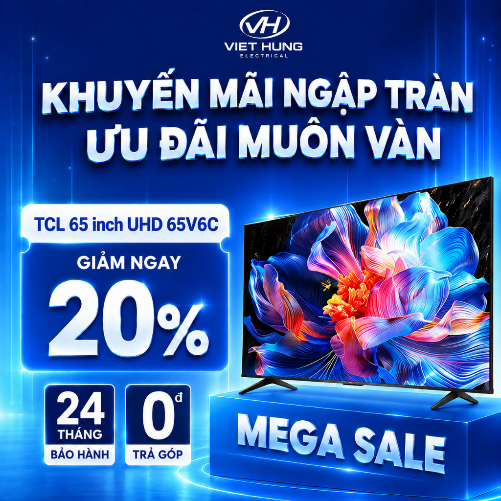 【4K HDR】TCL 65 inch UHD 65V6C, Google TV, Tần số quét 60Hz, Chứng nhận Dolby Atmos, Lắp 0đ HCM HN