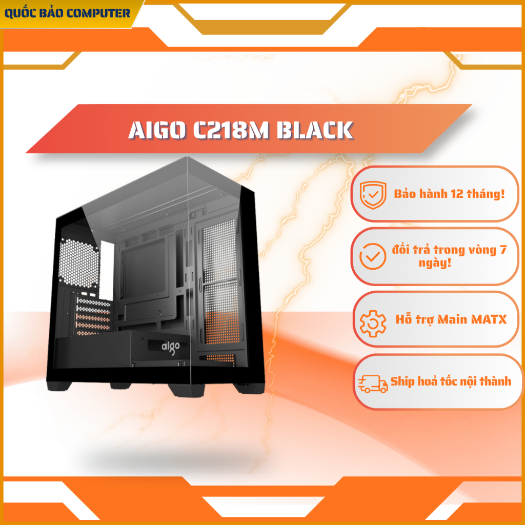 VỎ CASE AIGO C218M BLACK ( MATX, Màu Đen, Case Bể Cá)