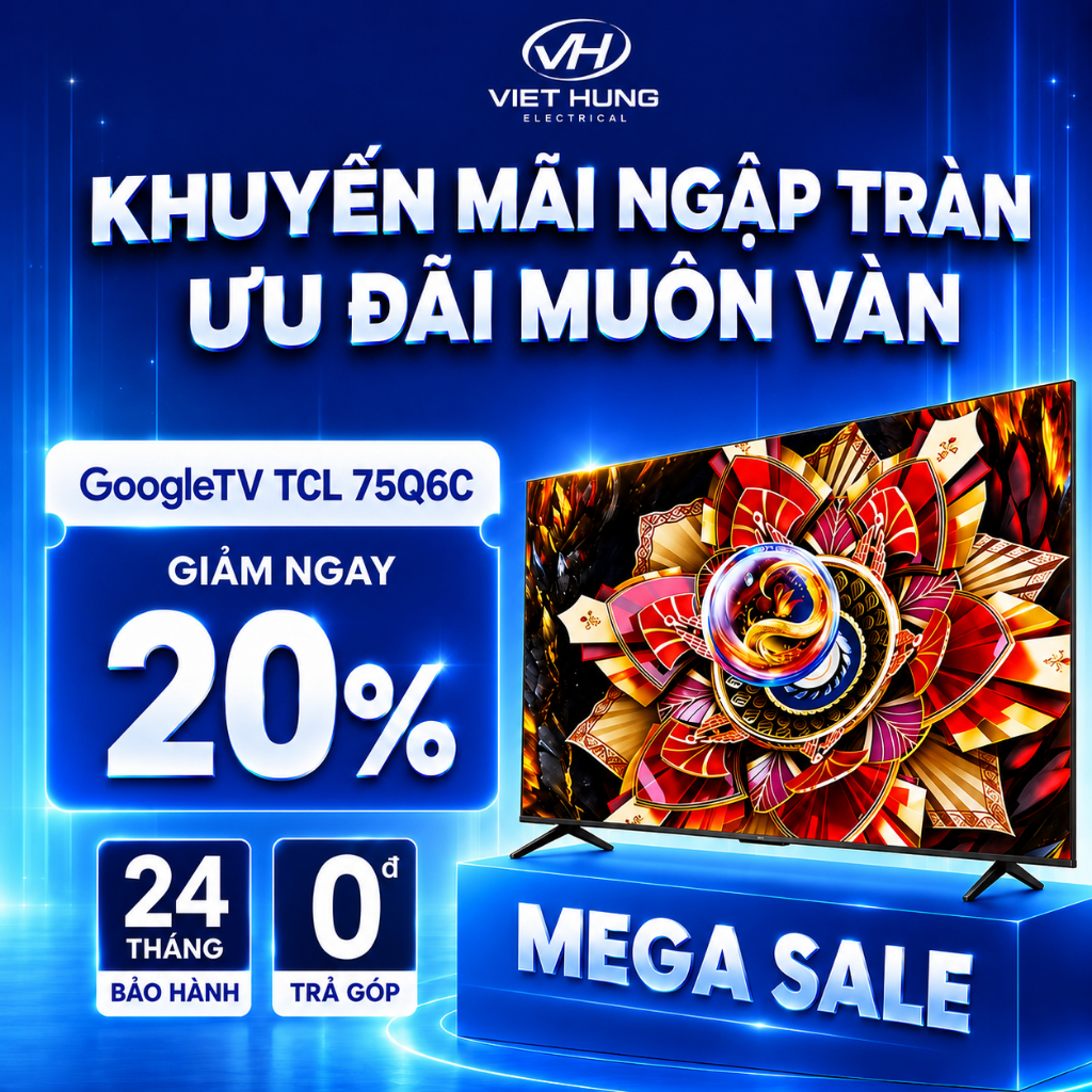 【QD-Mini LED】75inch + TV QLED Cao Cấp, 4K GoogleTV TCL 75Q6C,Lắp 0Đ HN HCM,HDR10+,Tần số quét 144Hz