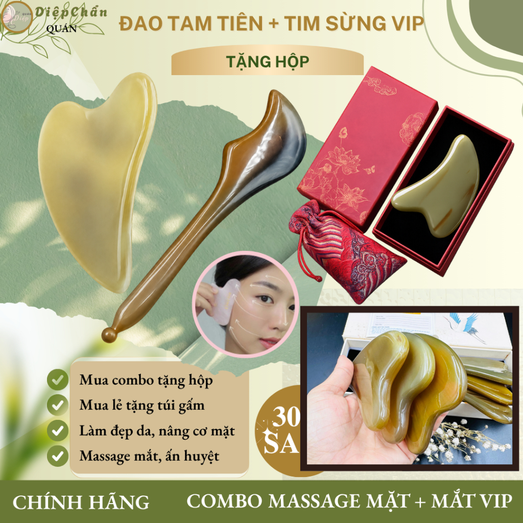 Combo Đao Tam Tiên Và Tim Sừng Vip Guasha Nâng Cơ Mặt Và Massage Mắt