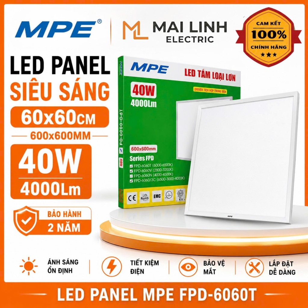 [Chính hãng] Bóng đèn led tấm loại lớn MPE -Led panel siêu sáng 60x60cm -600x600mm -SERI: FPD-6060T