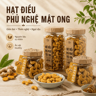 Hạt Điều Ăn Vặt Nam Xanh, Điều Phủ Nghệ Mật Ong, Điều Bình Phước, Không Chất Bảo Quản