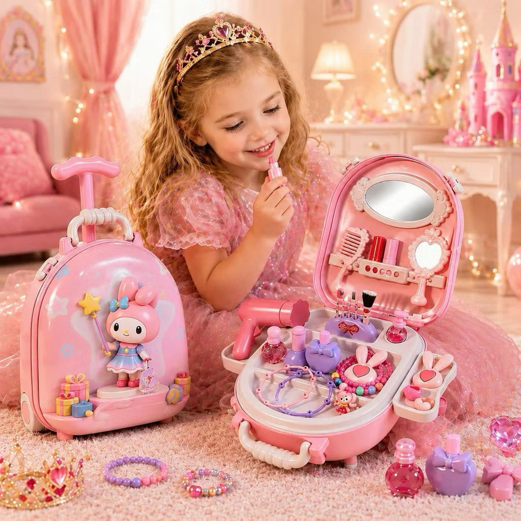 Bộ Đồ Chơi Makeup Cho Bé Gái Dạng Vali Kéo Kuromi Melody – Trang Điểm Mini Công Chúa Dễ Thương