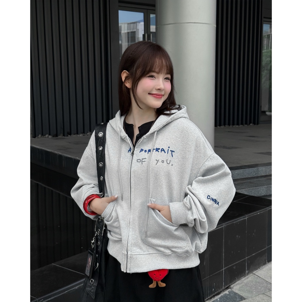 CINDER Áo Hoodie Zip PORTRAIT Cinder Form Boxy, Local Brand Chính Hãng