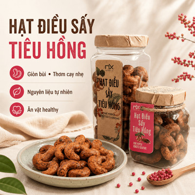 Hạt Điều Ăn Vặt Nam Xanh, Điều Sấy Tiêu Hồng, Điều Bình Phước Loại 1, Không Chất Bảo Quản