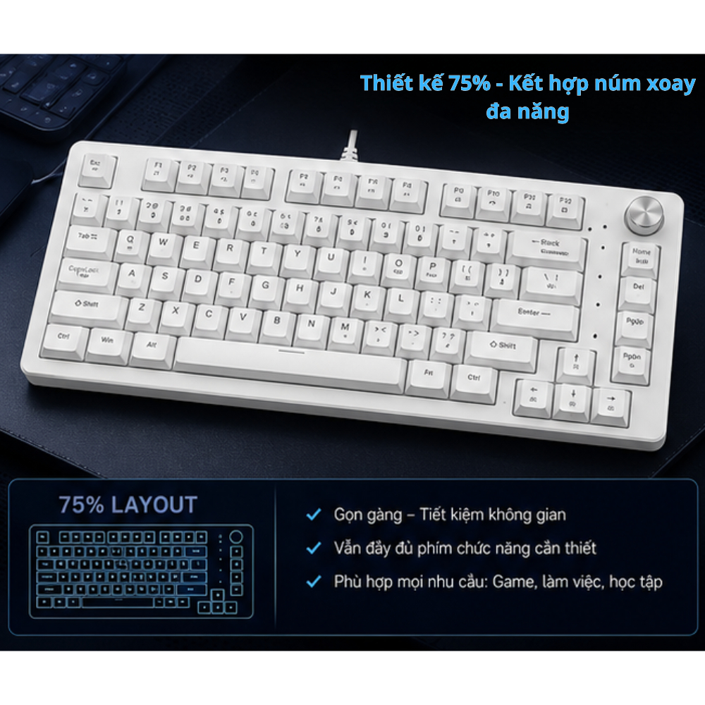 [ Deal mở bán ] Bàn phím cơ ATAS K75 - PCB 1.2mm - Hot-swap 5 pin - Led Rainbown 19 hiệu ứng - Keycap xuyên led | BigBuy360 - bigbuy360.vn