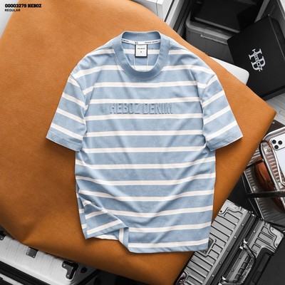 [FORM RỘNG] Áo thun nam HEBOZ embossing striped 3M sọc ngang cotton 2 chiều thoáng mát - 00003279