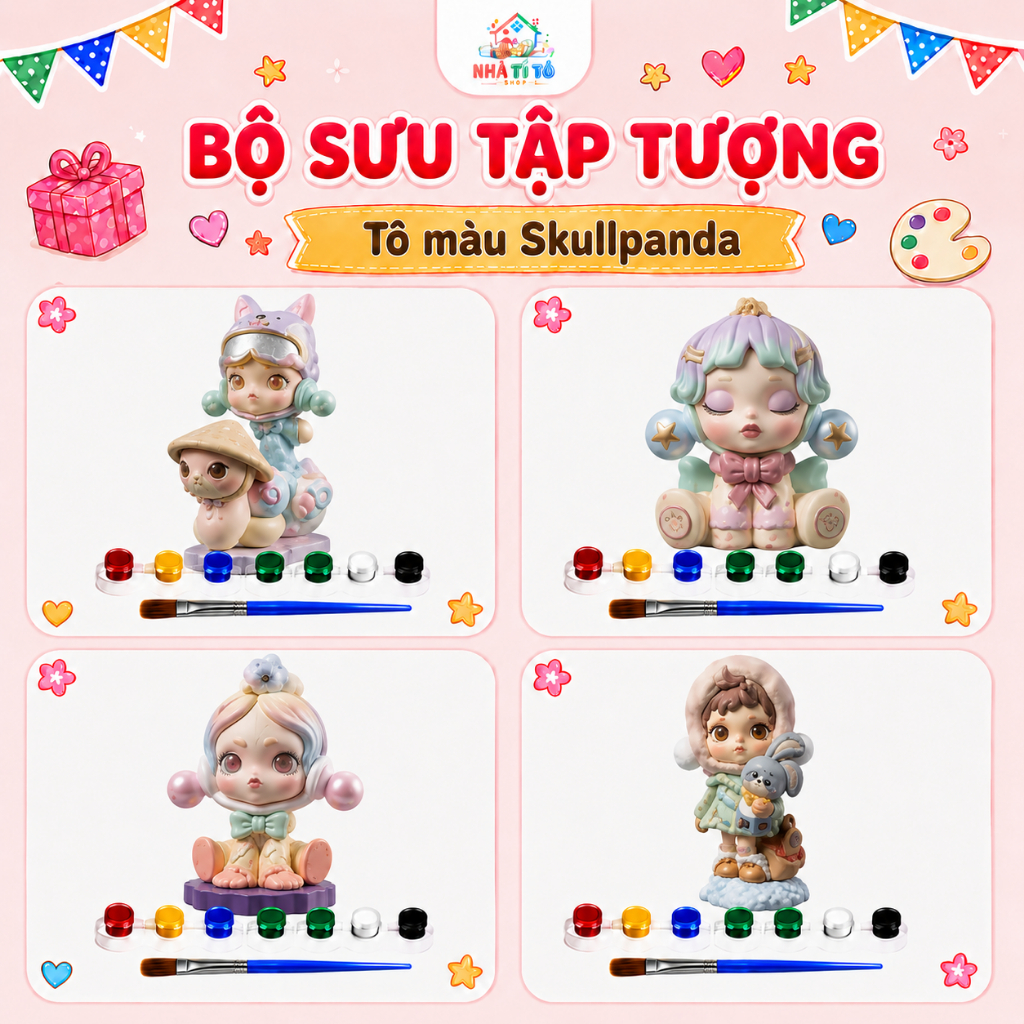 [BST] Tượng Tô Màu Phong Cách SkullPanda – Nhân Vật Cá Tính Tự Tay Sáng Tạo Càng Tô Càng Mê