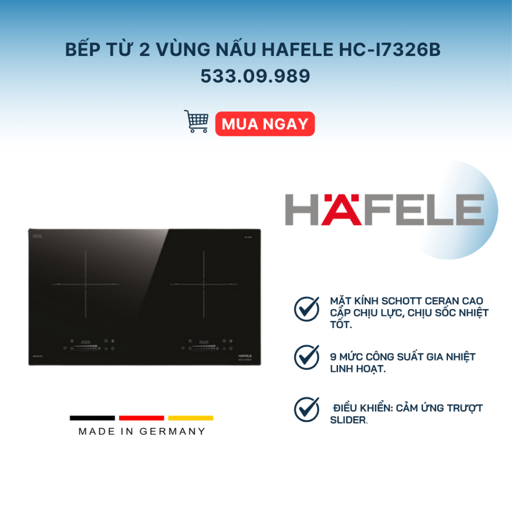Bếp Từ 2 Vùng Nấu Hafele HC-I7326B 533.09.989 – Mặt Kính Schott Ceran
