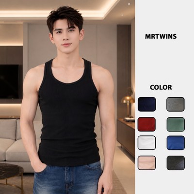 Áo Thun Ba Lỗ Tank Top Nam Cổ Tròn SÂU Form Body Tập Gym Vải Cotton Tăm Gân Thương Hiệu Mr Twins