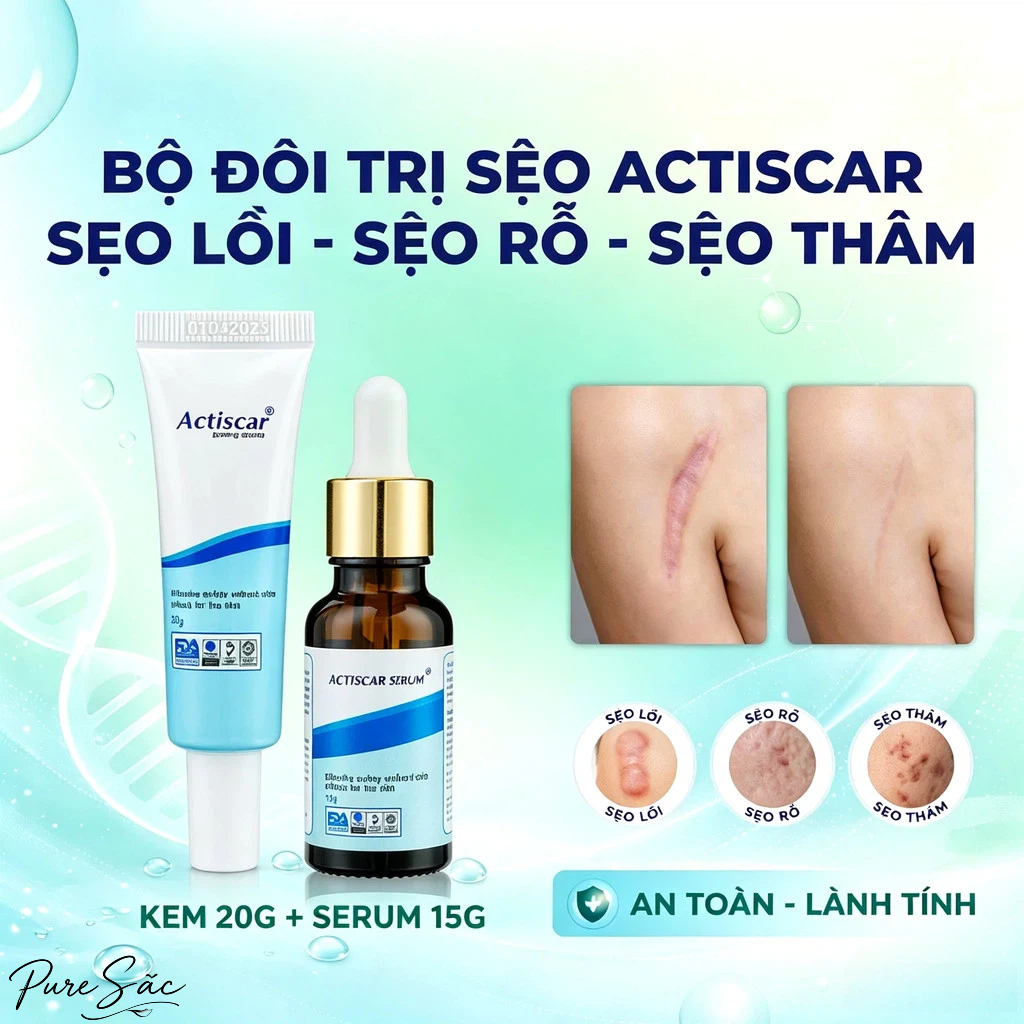 Kem Và Serum Sẹo Actiscar 15ml 20g Hỗ Trợ Mờ Sẹo Lồi Lõm Rỗ Sẹo Thâm Sẹo Phẫu Thuật COD