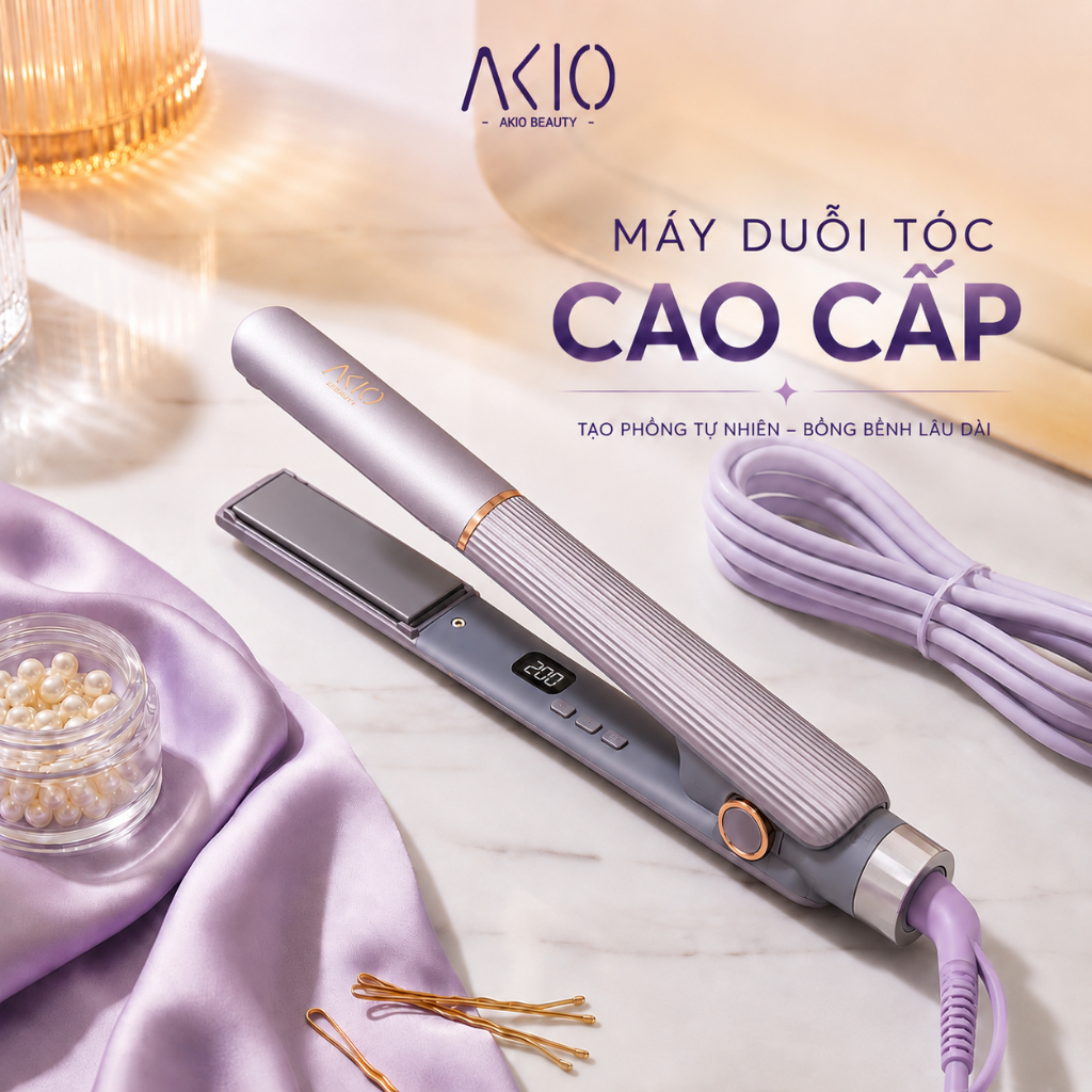 Máy duỗi tóc ép thẳng Perla V9 thương hiệu AKIO BEAUTY tạo kiểu thẳng xoăn có ion âm bảo vệ tóc