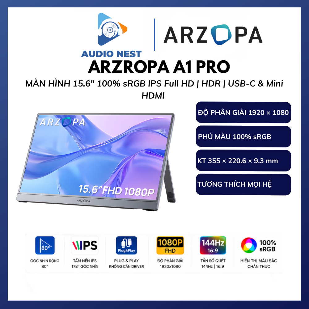 Màn Hình Di Động ARZOPA A1 Pro 15.6 Inch 100% sRGB IPS Full HD - Bảo Hành 12 Tháng.