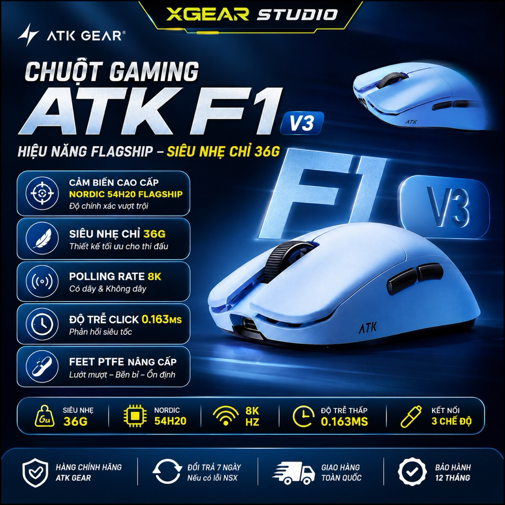 ATK F1 V3 Series - Chuột Không Dây ATK F1 V3 Nhẹ 38g, Cảm Biến PAW3950 Ultra, Polling Rate 8000Hz - 