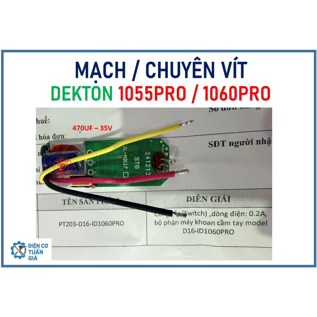 MẠCH KHOAN DEKTON D16: KVT1055PRO - KB1055PRO - KB1055BL - MK10BL - ID1045BL - CV45BL - MK10 - CV150