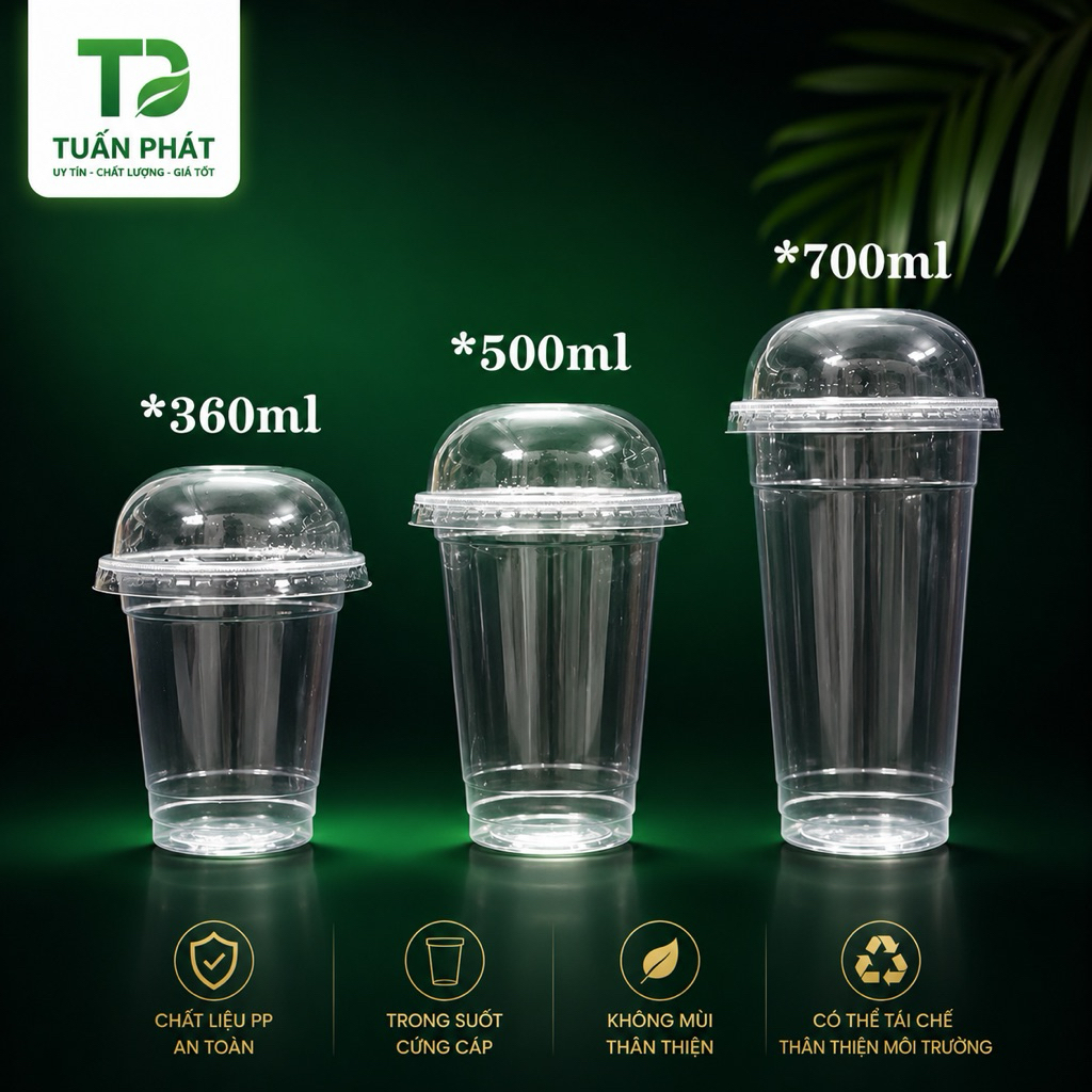 Cốc Nhựa PP 360ml 500ml 700ml dùng một lần cho quán cafe, trà sữa, takeway