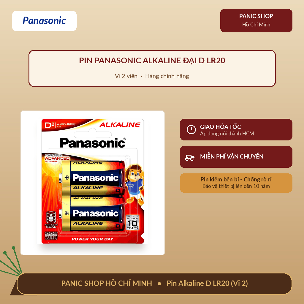 Vỉ 2 Viên Pin Panasonic Alkaline D/Pin Alkaline Đại/ Pin LR20 – Hàng Chính Hãng