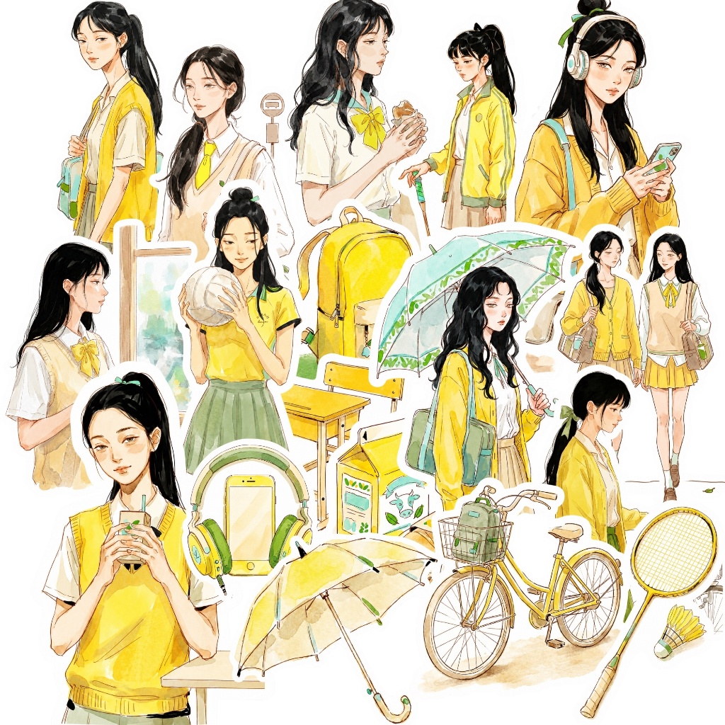Bộ 15-20 Cái Sticker Diecut Cắt Rời “School Days” After School 3.5-6cm - Trang trí Sổ Tay Journal
