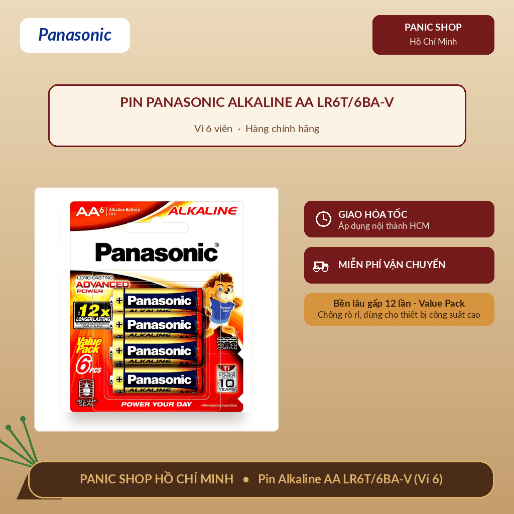 Pin Panasonic Alkaline AA LR6T/6BA-V (Vỉ 6 viên) – Hàng Chính Hãng