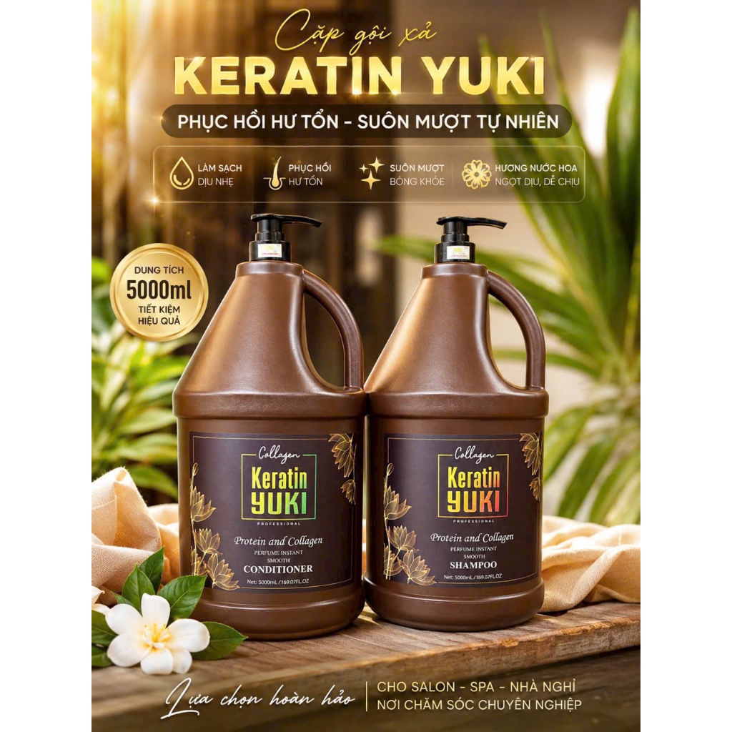 Dầu can 5L karetin yuki Dầu Gội đầu Collagen Keratin YUKI 5000ML | Giảm Rụng Tóc, Kích Mọc Tóc, Phục