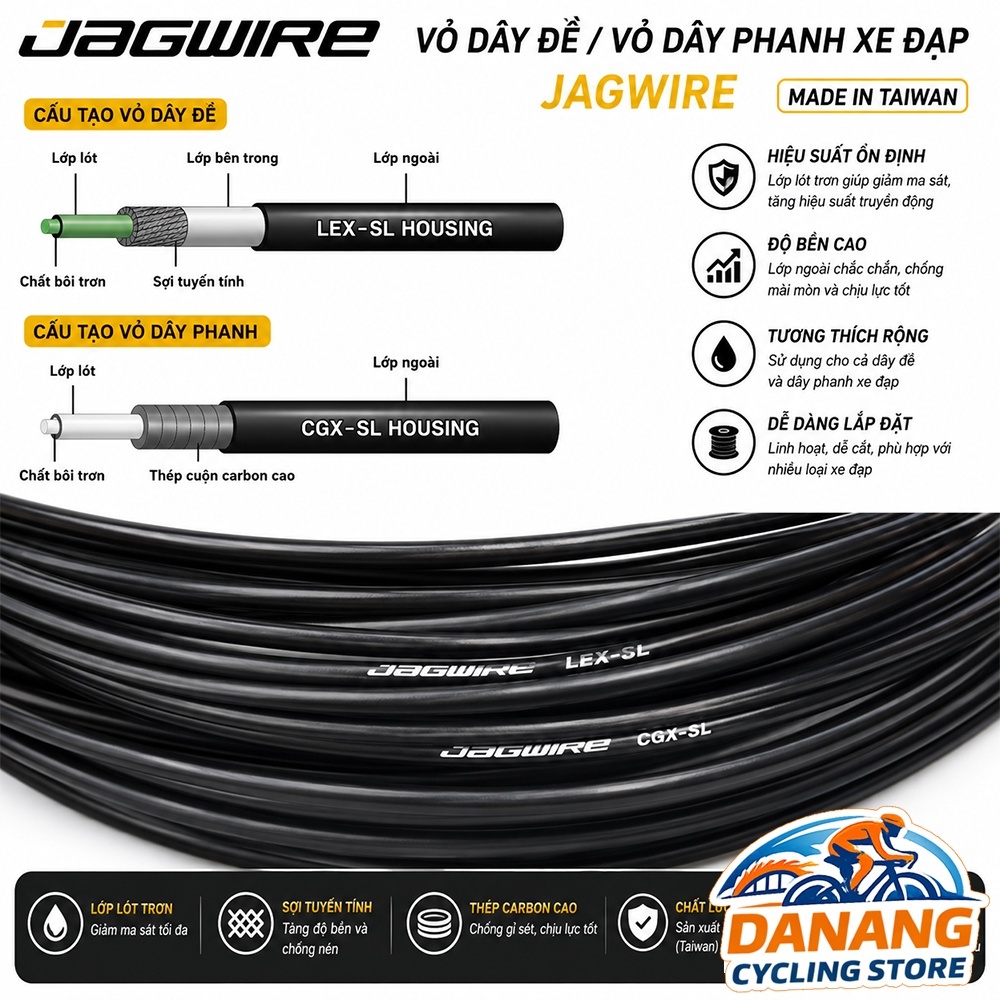 Vỏ Dây Đề / Vỏ Dây Phanh Xe Đạp JAGWIRE – Bền, Truyền Lực Tốt