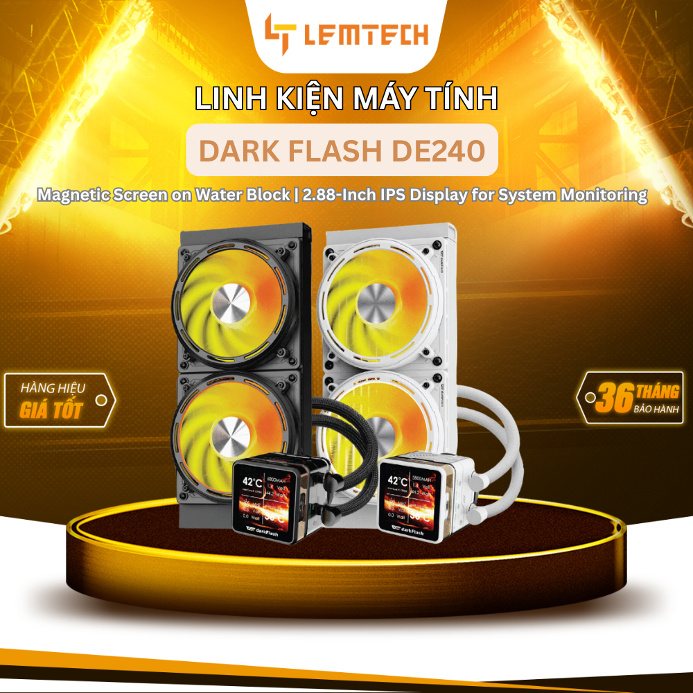 [Chính hãng] Tản nhiệt nước DARK FLASH DE240 BLACK/WHITE, tản nhiệt nước AIO 240MM DE240 LCD DIGITAL