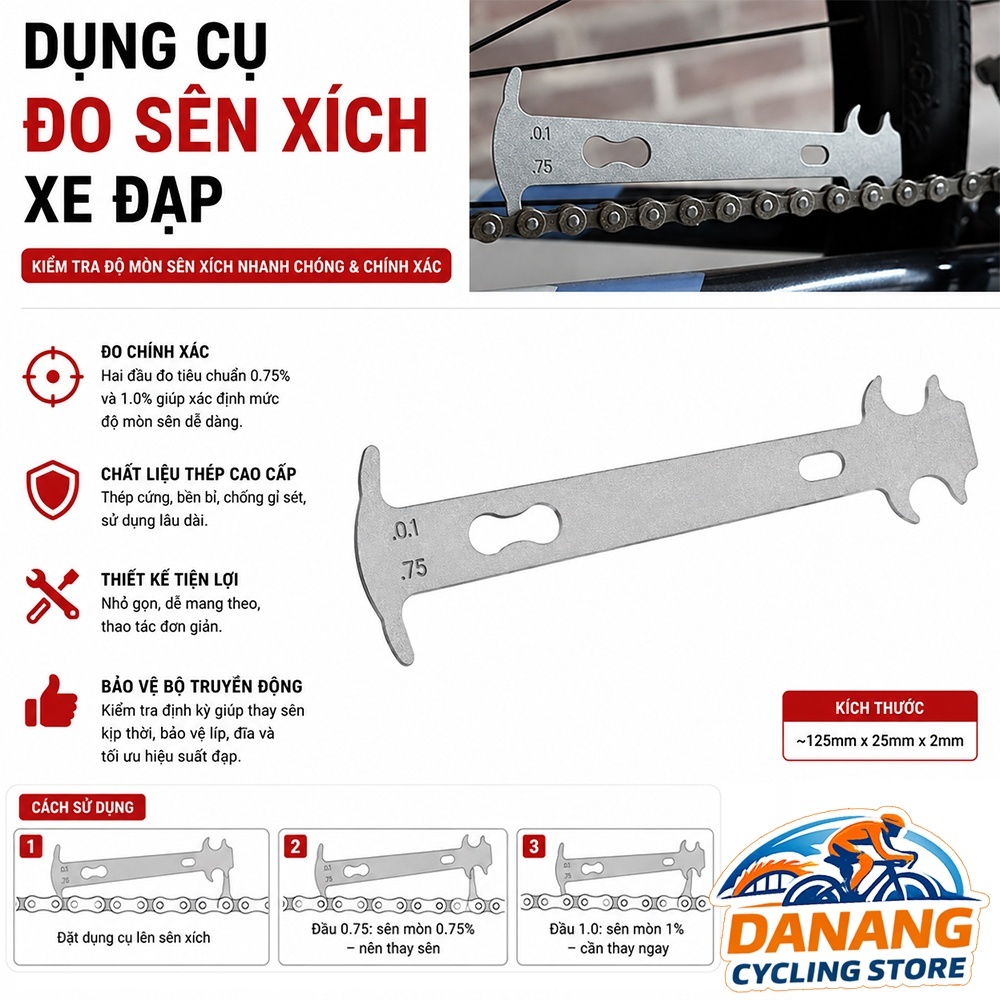Dụng Cụ Đo Sên Xích Xe Đạp Thước Kiểm Tra Độ Mòn Xích Bảo Dưỡng Xe Đạp